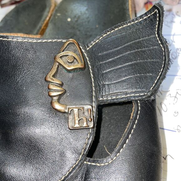 Think! 38/7.5 Mizzi Black Leather Artsy Comfort Slide Sandals Lagenlook - Picture 6 of 7